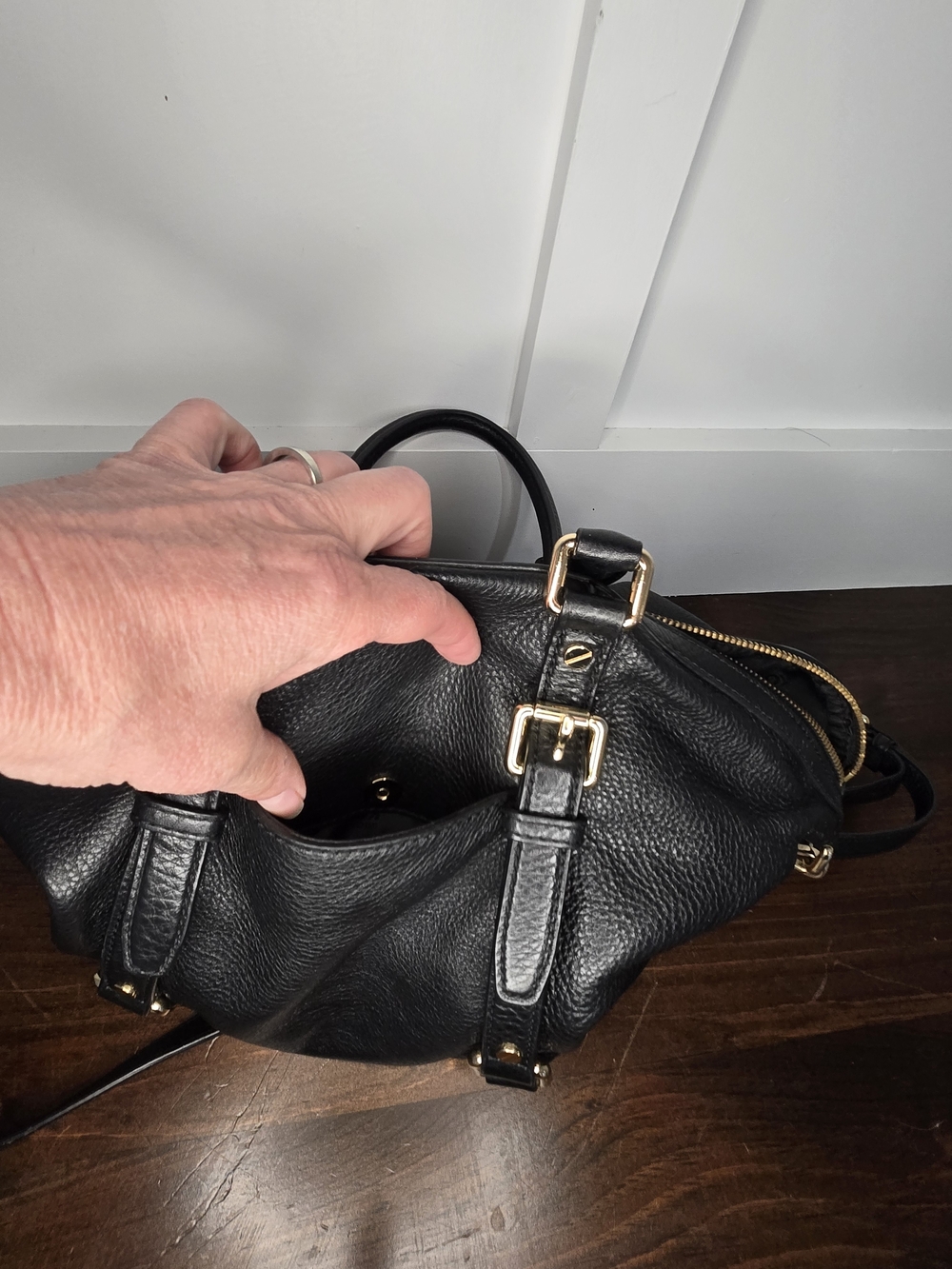 Michael Kors Black Leather Satchel with Gold Hardware - Picture 7 of 11